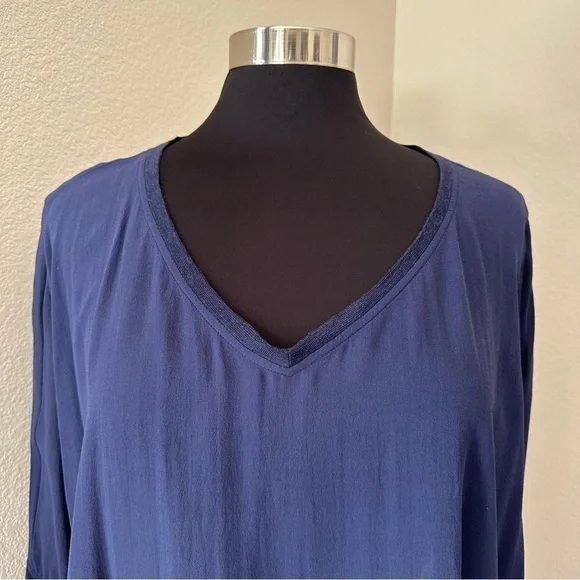 Eileen Fisher 100% silk Navy Blue 3/4 Sleeve Blouse Size L - Picture 3 of 12